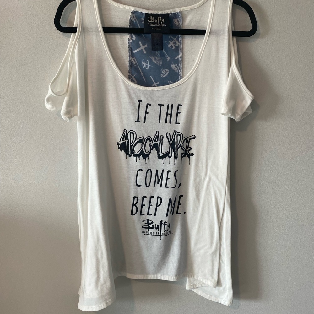 Buffy the Vampire Slayer White cold shoulder top with Apocalypse Print